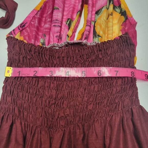 Halter Colorful Dress Summer Halter Dress in Pink Orange and Maroon Floral Print - Picture 8 of 15